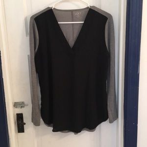 LOFT black front/gray black long sleeve shirt